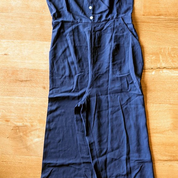 Blue V-Neck Jumpsuit - Picture 4 of 4